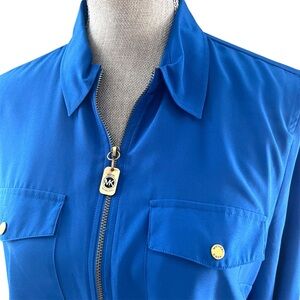 Michael Kors Blue Blouse with Collared Neckline and Sporty Design